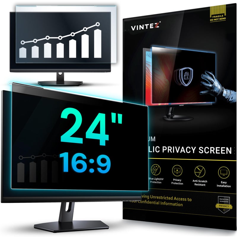 VINTEZ Acrylic 24 Inch Computer Privacy Screen Filter for Widescreen Computer Monitors - 21.2" x 12.6" (540 x 319mm) - Monitor Frame Hanging Type - Image 1